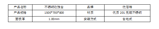 不銹鋼收殘臺規格型號